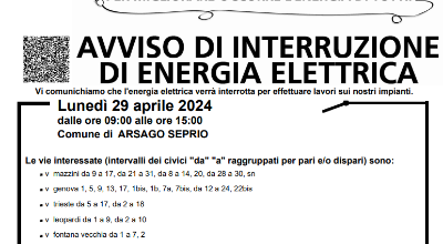 AVVISO INTERRUZIONE ENERGIA ELETTRICA 29 APRILE.